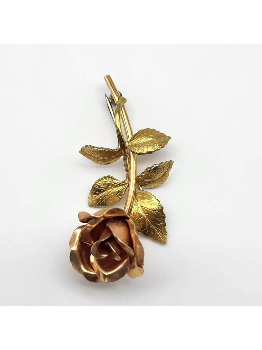 Beautiful Krementz Signed rose flower brooch pin rose gold plated corsage
